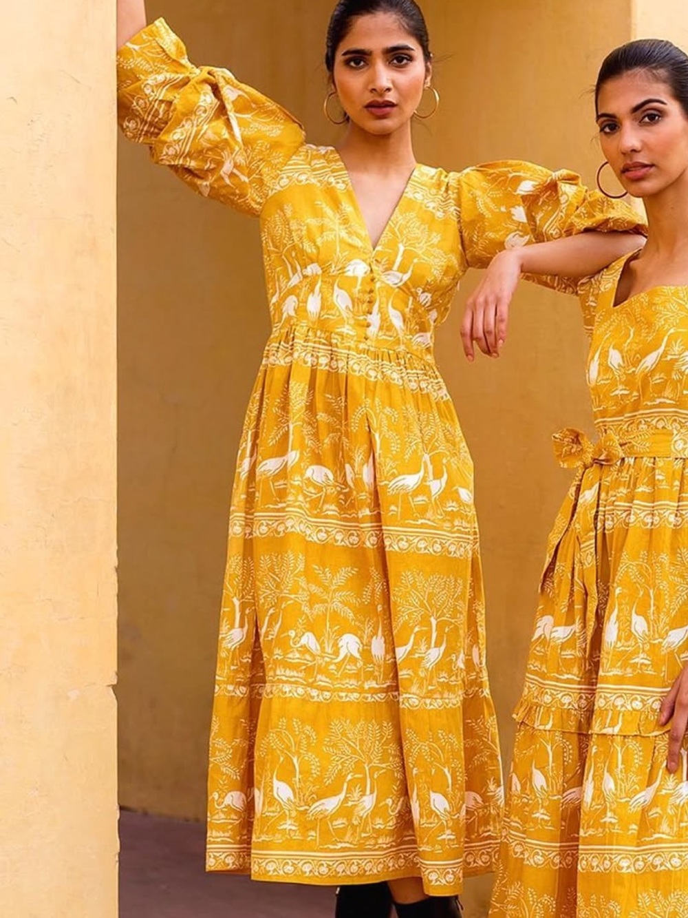 Beyond by Vera Bianca Dress Harmony Gold Midi Bird Print